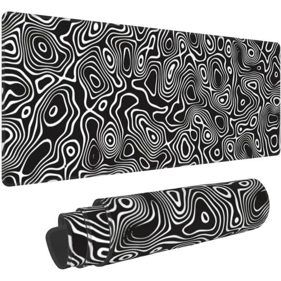 Topographic Map Contour Map Lines Black Topography Geography Geographical Gaming Mouse Pad 31.5 X 11.8 Inch XL Extended Large Keyboard Non-Slip Rubber Base with Stitched Edges for Home Office