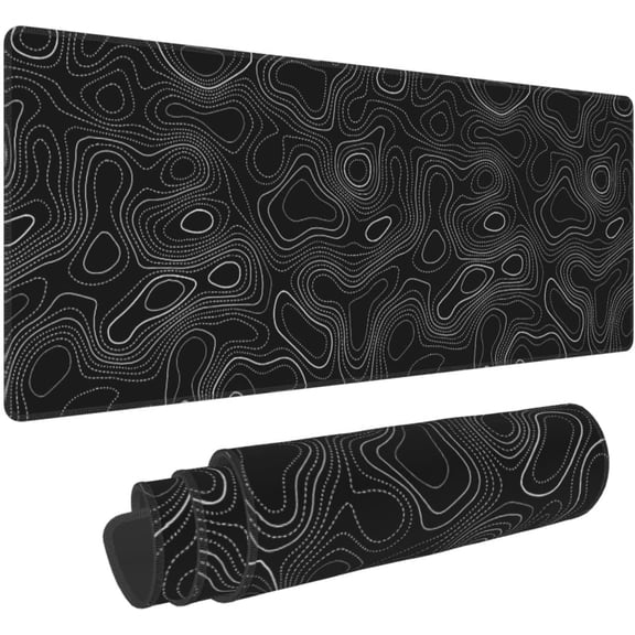 Topographic Map Contour Mouse Pad XL Extended Desk Mat Computer Non Slip Large Desk Pad for Gaming Home Office 31.5 X 11.8 in, Black and White