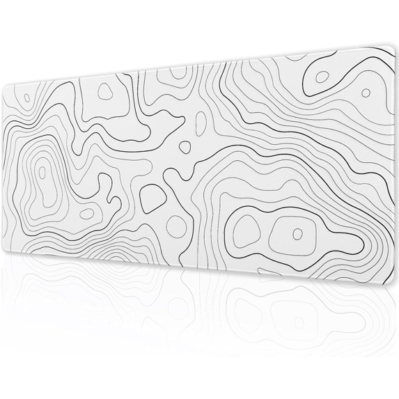 Topographic Map Gaming Mouse Pad Desk Mat XL 31.5×11.8 Inch White Lines Contour Geographic Extended Mousepad 30X80cm with Non-Slip Rubber Base Stitched Edge Large Desk Pad for Gamer Office Home Work