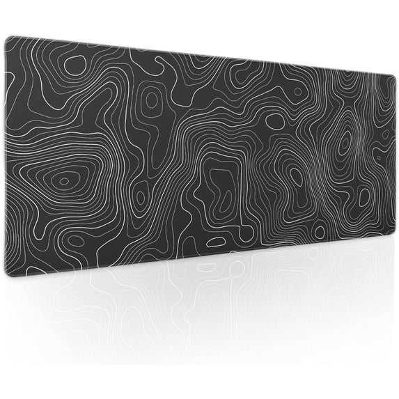 Topographic Map Large Mouse Pad XL Black Lines Contour Geographic Extended Large Desk Mat Big Desk Pad 80X30 CM Non-Slip Rubber Base Stitched Edge Long Mousepad,31.5×11.8 Inch