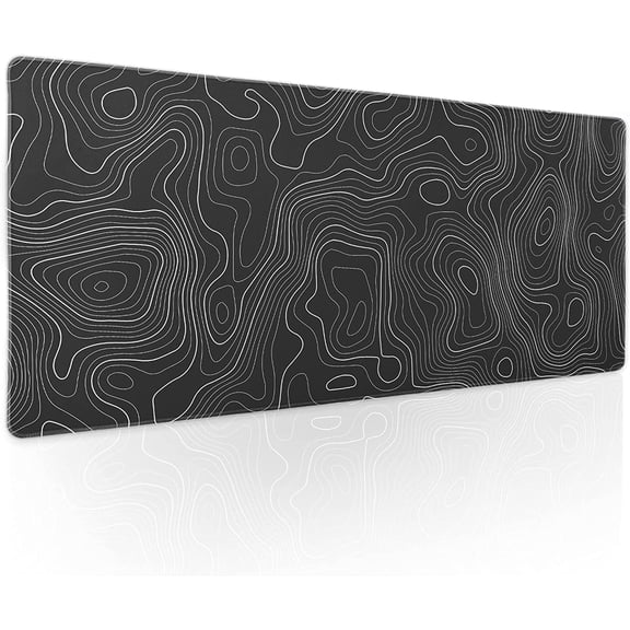 Topographic Map Large Mouse Pad XL Black Lines Contour Geographic Extended Large Desk Mat Big Desk Pad 80X30 CM Non-Slip Rubber Base Stitched Edge Long Mousepad,31.5×11.8 Inch