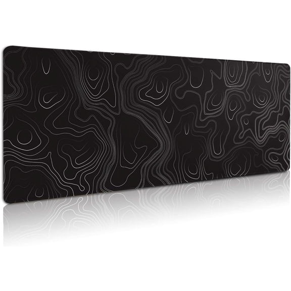 Topographic Map Large Mouse Pad XL Gaming Mouse Pad Extended Geographic Mousepad with Stitched Edges Keyboard Mouse Mat 3mm for Home Office 31.5 x 11.8 Inch, Black Map