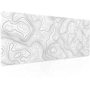 Topographic Map Large Mouse Pad XL White Lines Contour Geographic Extended Large Desk Mat Big Desk Pad 80X30 CM Non-Slip Rubber Base Stitched Edge Long Mousepad,31.5 11.8 Inch