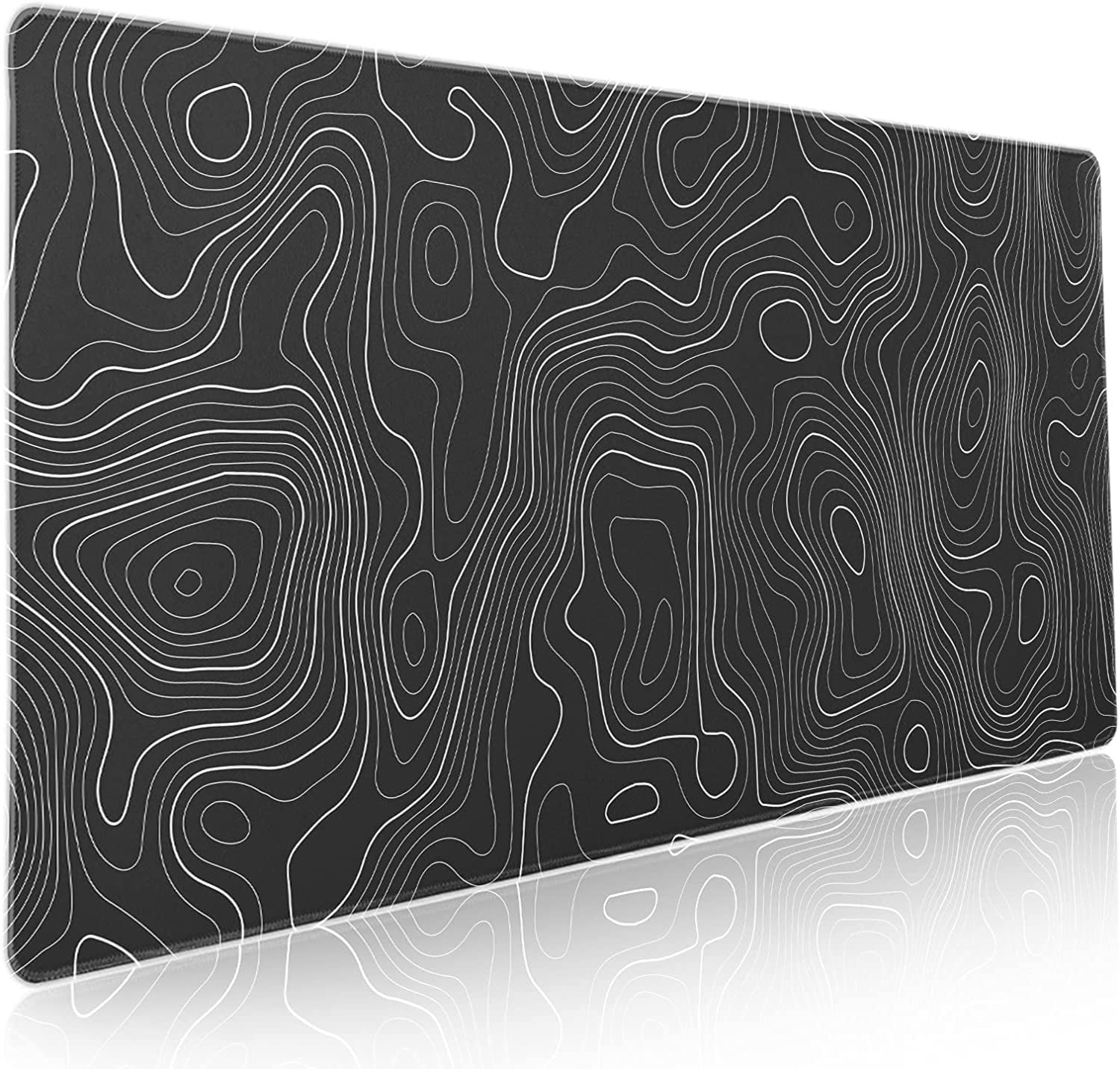 Topographic Map Large Mouse Pad XXL Black Lines Contour Geographic Extended Large Desk Mat Big Desk Pad 90X40 CM Non-Slip Rubber Base Stitched Edge Long Mousepad,35.4 x 15.7 Inch