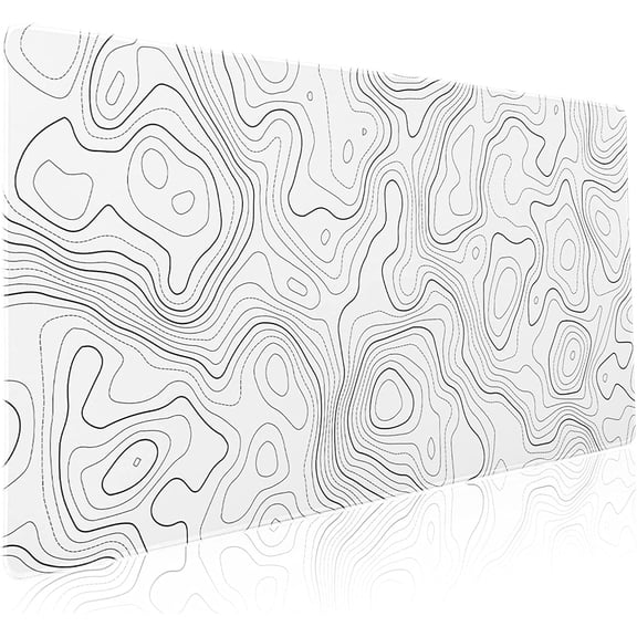 Topographic Map Large Mouse Pad XXL White Lines Contour Geographic Extended Large Desk Mat Big Desk Pad 90X40 cm Non-Slip Rubber Base Stitched Edge Long Mousepad,35.4 x 15.7 Inch