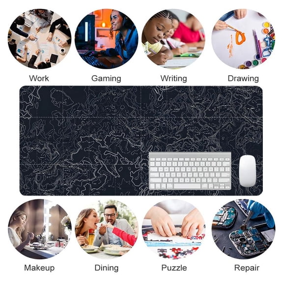 Topographic Map Mouse Pad 31.5 x 11.82 Inches Rubber Desk Mat with Contour Design for Office and Gaming