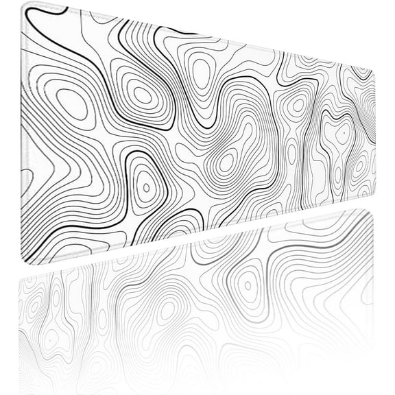 Topographic Map Mouse Pad XXL Extended Gaming Desk Pads Large White Contour Lines Mousepad Minimalism Full Desktop Mouse Mat with Non-Slip Rubber Base(Size:35.4x15.7in)