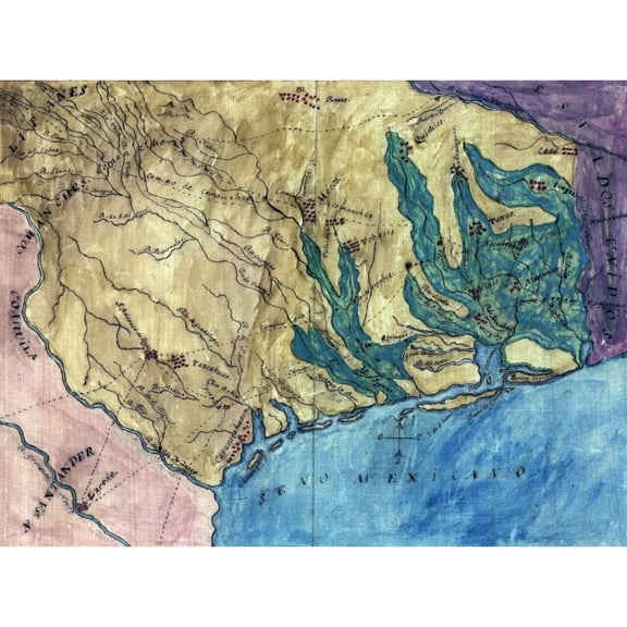 Topographic Map Of The Province Of Texas. Stephen F. Austin'S Hand-Drawn Map Of The Spanish Province Of Texas. 1822