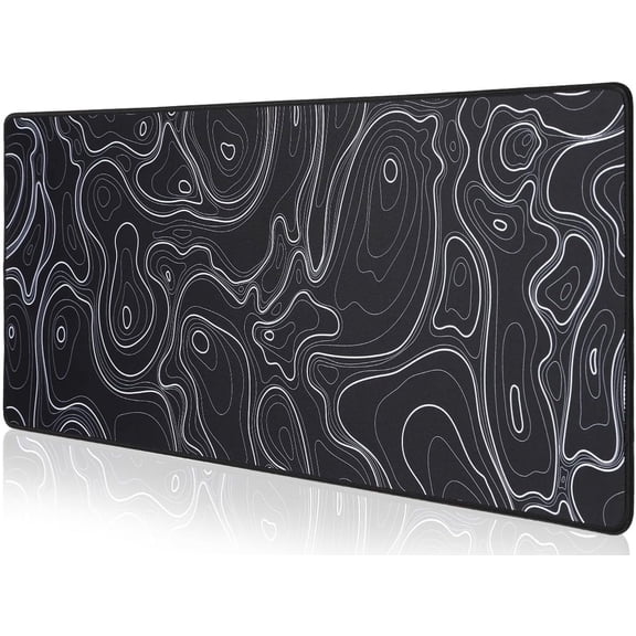 Topographic Map Waterproof Mouse Pad - Extended Contour Mouse Mat for Home and Office, Large Gaming Mousepad, Non-Slip Rubber Base, Stitched Edges, 31.5x15.75 Inch