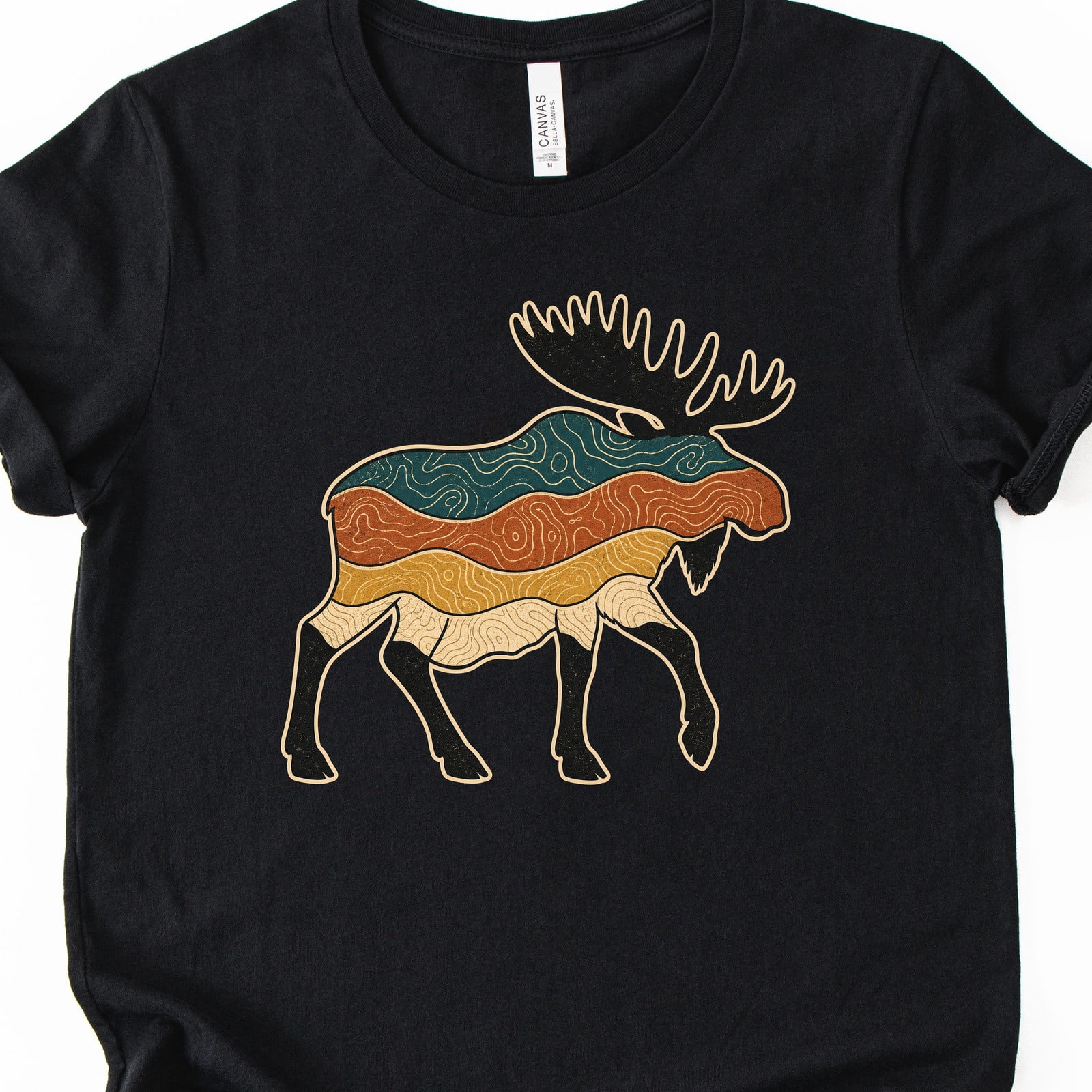 Topographic Moose Contour Map Wildlife Graphic T Shirt Bella - Walmart.com