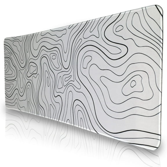 Topographic Mouse Pad 31.5 x 11.8 In, Large Keyboard Desk Pad Mat with with Non-Slip Base Stitched Edge, White and Black Computer Gaming Pad, Long XL Extended Mousepad for Office (Style A)