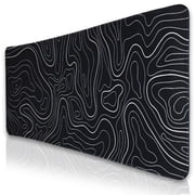 Topographic Mouse Pad 31.5 x 11.8 In, Large Keyboard Desk Pad Mat with with Non-Slip Base Stitched Edge, White and Black Computer Gaming Pad, Long XL Extended Mousepad for Office Style B