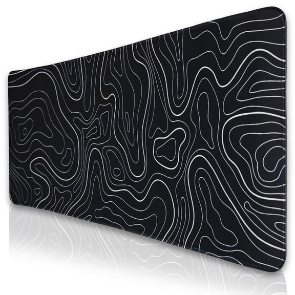 Topographic Mouse Pad 31.5 x 11.8 In, Large Keyboard Desk Pad Mat with with Non-Slip Base Stitched Edge, White and Black Computer Gaming Pad, Long XL Extended Mousepad for Office (Style B)