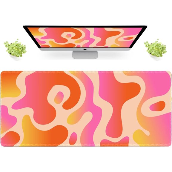 Topographic Mouse Pad, Desk Mat, Large Mouse Pad for Desk, Desk Pad Mat with Stitched Edges, Non-Slip Base Gaming Mousepad, Keyboard Mat Gaming Mouse Pad for Office Home, Orange