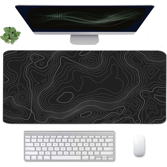 Topographic Mouse Pad, Extended Gaming (35.4x15.7 in), Desk Mat Laptop Waterproof Decor Writing for Work, Game, Office, Home - Topographic Contour