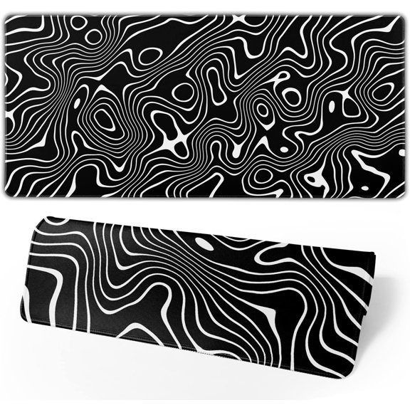 Topographic Mouse Pad Extended Gaming Mouse Pad 31.5 x 11.8 Inch Black Desk Mat with Anti-Slip Rubber Base for Game Office Home - Topographic Contour 2