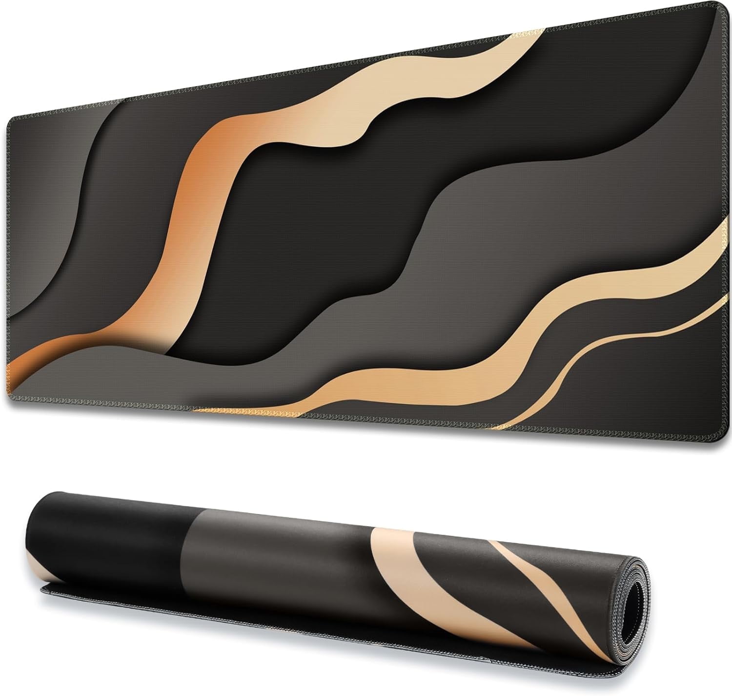 Topographic Mouse Pad, Gaming Mouse Pad, Extended Desk Pad 35.4x15.75in XXL Mouse Pad with Non-Slip Rubber Base, Abstract Mice Pad Desk Mat, Gray