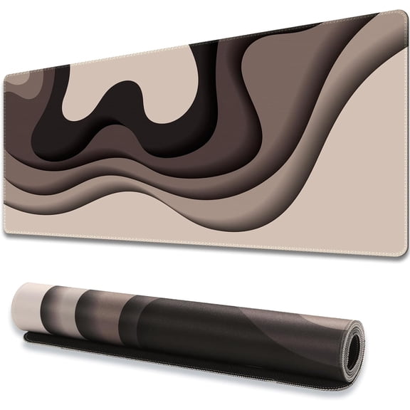 Topographic Mouse Pad, Gaming Mouse Pad, Extended Desk Pad 35.4x15.75in XXL Mouse Pad with Non-Slip Rubber Base, Abstract Mice Pad Desk Mat, Tan