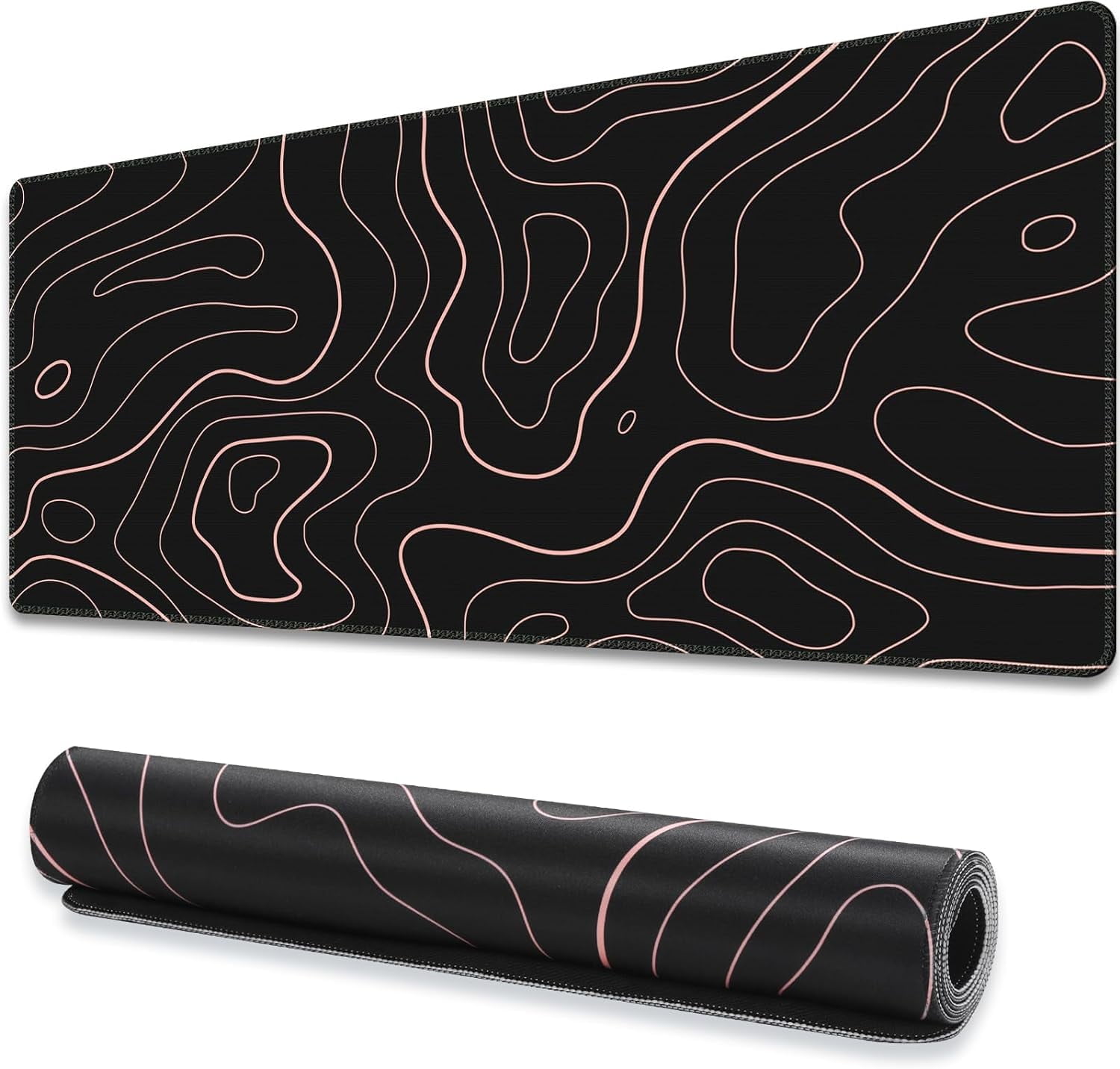Topographic Mouse Pad, Gaming Mouse Pad, Extended Kanagawa Desk Pad, 35.4x15.75in XXL Mouse Pad with Non-Slip Rubber Base, Anime Mice Pad Desk Mat, Grey 2