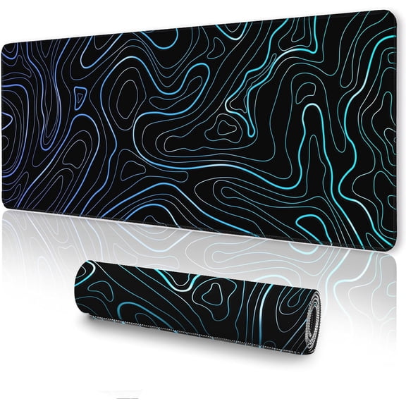 Topographic Mouse Pad Large, Gaming Mouse Pad, XL Mousepad, Keyboard and Mouse Pad, Desk Mat, 31.5 x 11.8 in, Black White Minimalist Contour for Office
