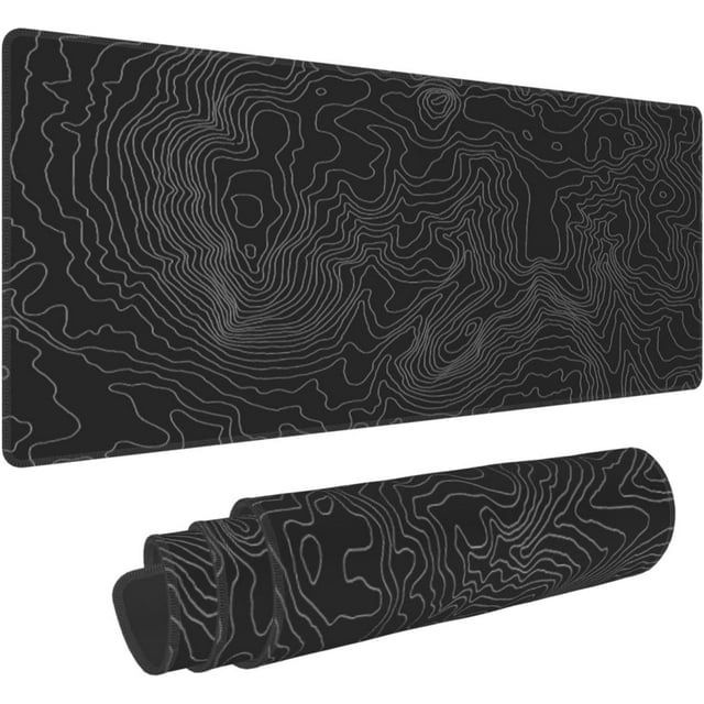 Topographic Mouse Pad,XL Large Gaming Mouse Pad,Black and White
