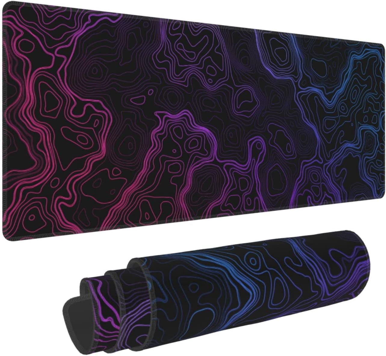 Topographic Mouse Pad XXL Large Gaming Purple Desk Mat Computers Keyboard Desk Pad with Non Slip Rubber Base 31.5 X 11.8in
