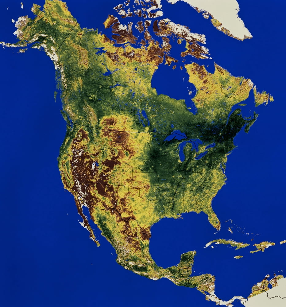 Topographic View of North and Central America Canvas Art - Stocktrek Images (27 x 29)