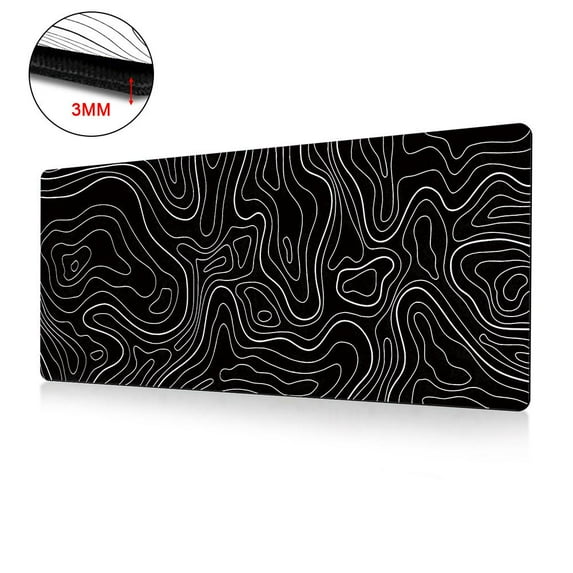 Topographic White Gaming Mouse Pad With Perfect Glide Wide, Big, Long, Extended