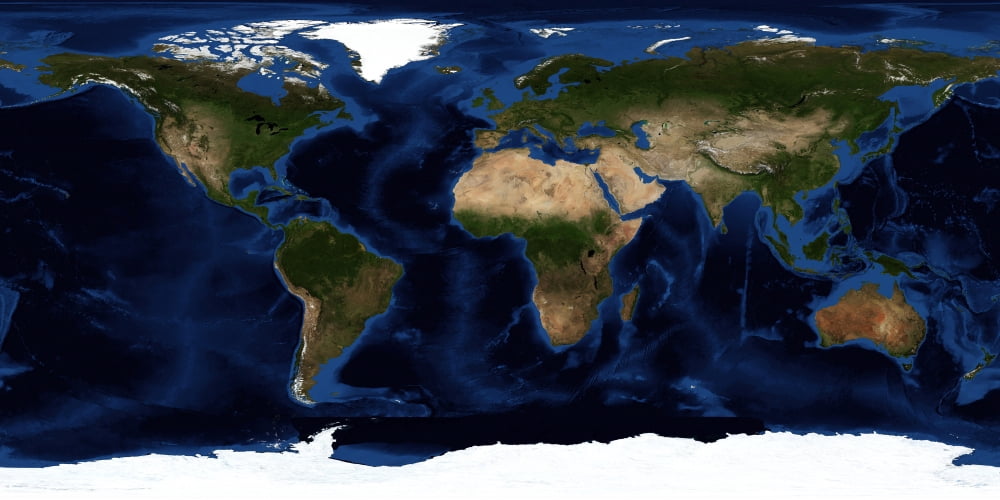 Topographic & bathymetric shading of full earth Canvas Art - Stocktrek Images (39 x 20)