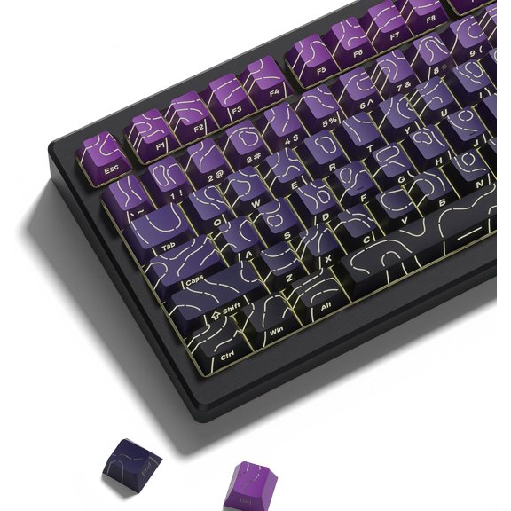 Topographic keycaps Line Backlit Gradient Purple keycaps Shine Through Keyboard Keys Side Printed Key caps Cherry Profile keycap Set for 61/64/66/68/71/75/84/87/100 Mechanical Keyboards
