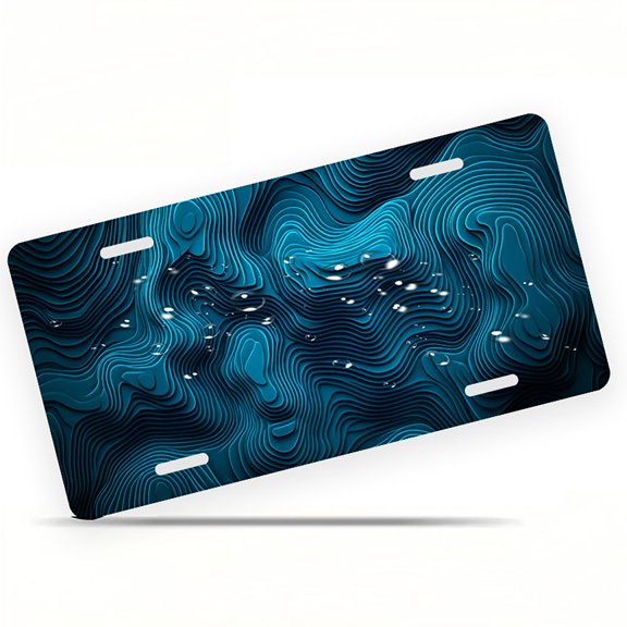 Topographic style Blue Pattern Funny Personalized License Plate Rust-proof Stainless Steel Metal License Plate Suitable For Men And Women 12.2" x 6.2"