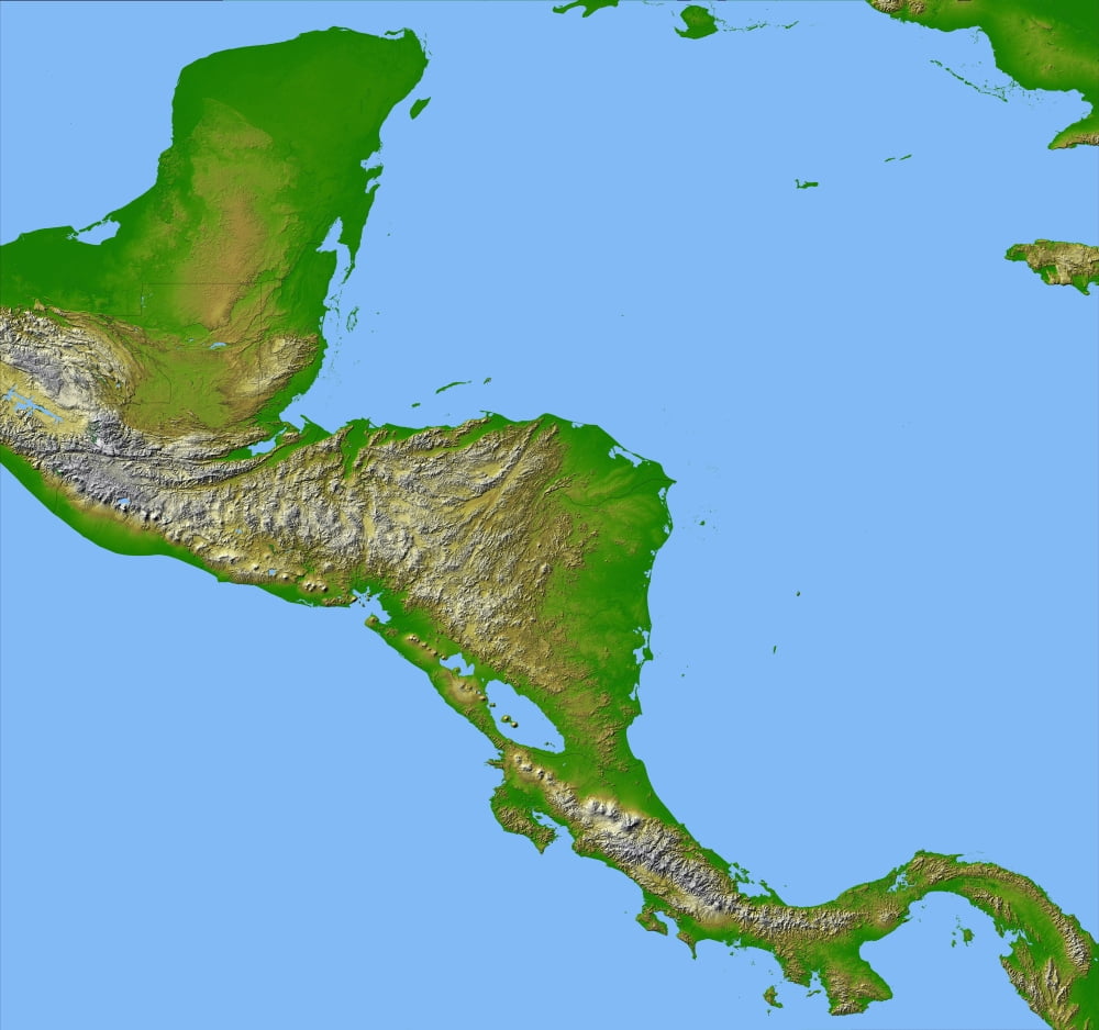 Topographic view of Central America Canvas Art - Stocktrek Images (29 x 27)
