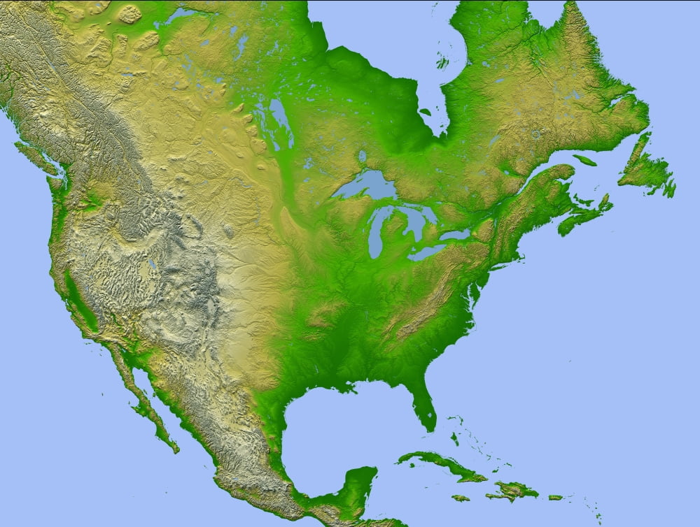 Topographic view of North America Canvas Art - Stocktrek Images (32 x 24)
