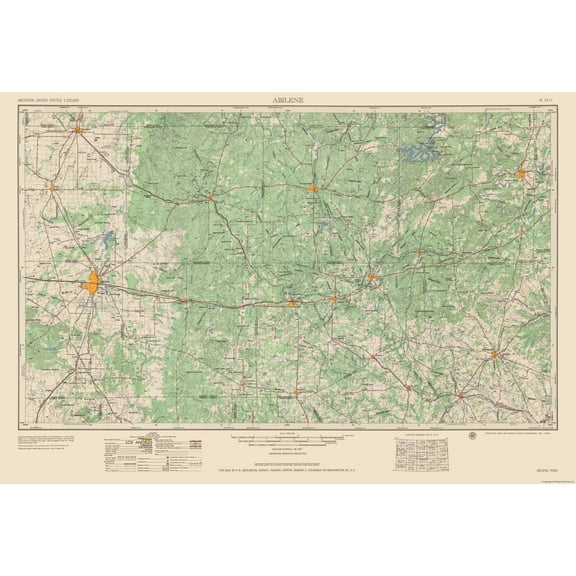 Topographical Map - Abilene Texas Quad - USGS 1954 - 33.79 x 23 - Vintage Wall Art