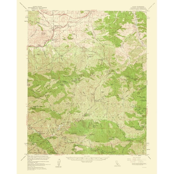 Topographical Map - Acton California Quad - USGS 1961 - Vintage Wall Art