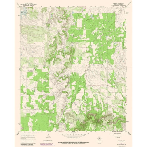 Topographical Map - Admiral Texas Quad - USGS 1966 - Vintage Wall Art
