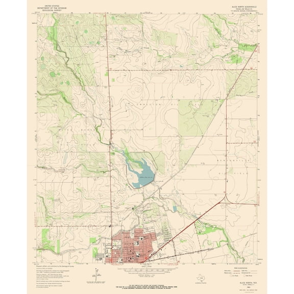 Topographical Map - Alice Texas North Quad - USGS 1963 - Vintage Wall Art