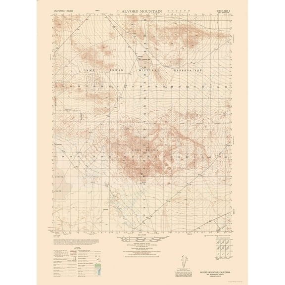 Topographical Map - Alvord Mountains Sheet - US Army 1948 - 23 x 30.96 - Vintage Wall Art