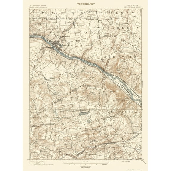 Topographical Map - Amsterdam New York - USGS 1895 - 23 x 31.44 - Vintage Wall Art