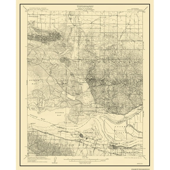 Topographical Map - Antioch California Quad - USGS 1908 - 27.5 x 23 - Vintage Wall Art