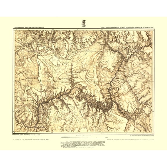 Topographical Map - Arizona Utah Atlas Sheet - USGS 1873 - 28.77 x 23 - Vintage Wall Art
