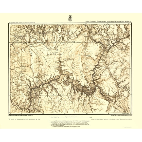 Topographical Map - Arizona Utah Sheet - USGS 1873 - Vintage Wall Art