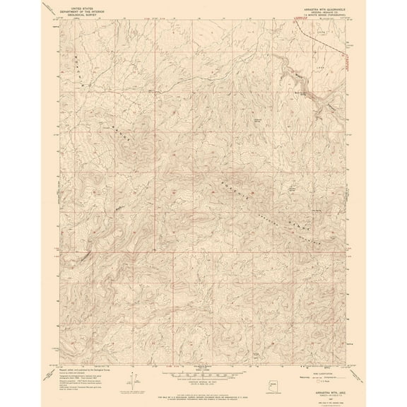 Topographical Map - Arrastra Mountains Arizona Quad - USGS 1967 - 23 x 28.78 - Vintage Wall Art