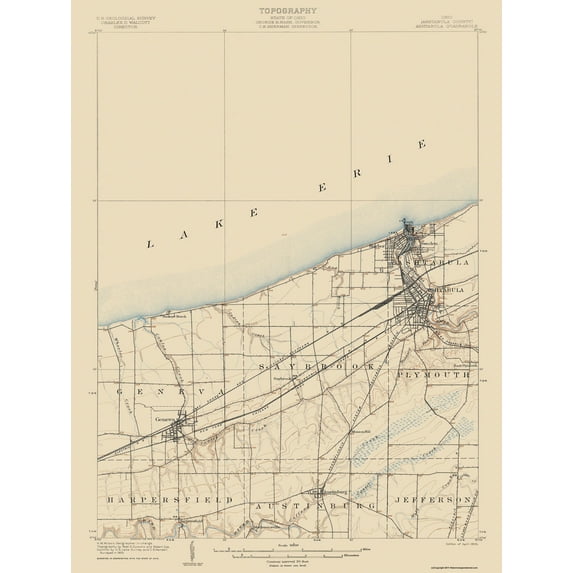 Topographical Map - Ashtabula Ohio Quad Quad - USGS 1905 - Vintage Wall Art
