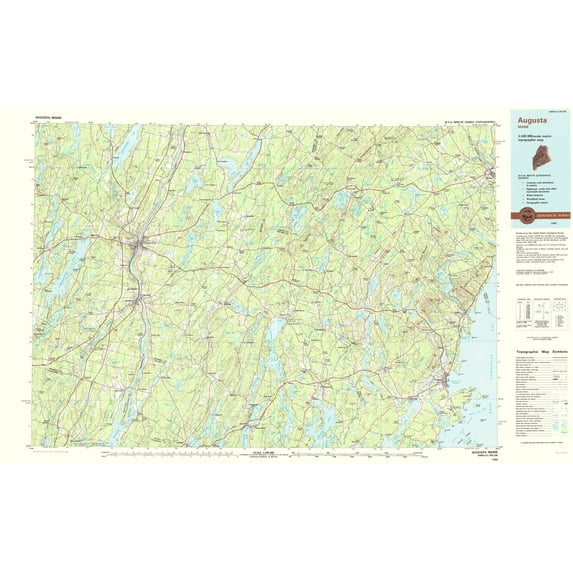 Topographical Map - Augusta Maine Quad - USGS 1984 - Vintage Wall Art