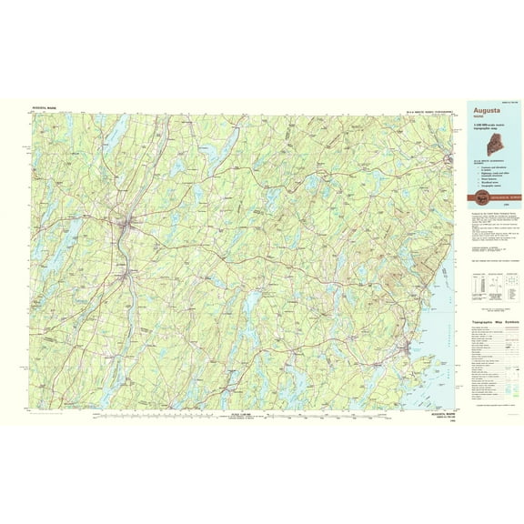 Topographical Map - Augusta Maine Quad - USGS 1984 - 23 x 36.76 - Vintage Wall Art