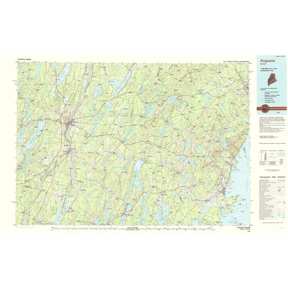 Topographical Map - Augusta Maine Quad - USGS 1984 - Vintage Wall Art