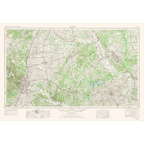 Topographical Map - Austin Texas Quad - USGS 1954 - 33.71 x 23 - Vintage Wall Art