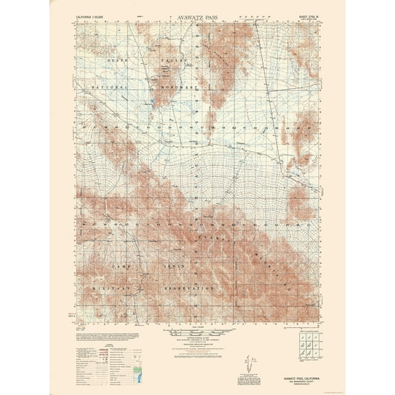 Topographical Map - Avawatz Pass Sheet - US Army 1948 - Vintage Wall Art