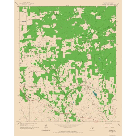 Topographical Map - Bagwell Texas Quad - USGS 1964 - Vintage Wall Art